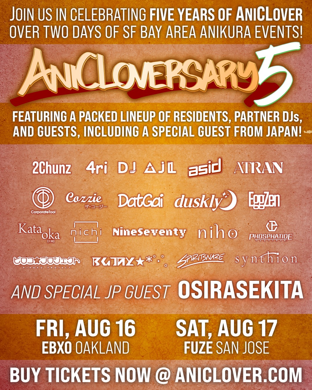 AniCLoversary 5 | Aug 16 & 17 in Oakland and San Jose@ DNA Lounge Apr 21